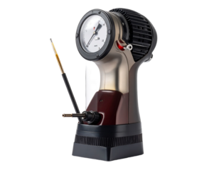 Vintage mechanical desk clock with transparent background showing time