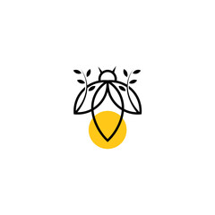 firefly logo with leaf branches in line art design style