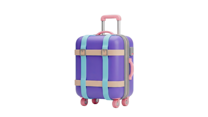 Purple Suitcase with Straps and Pink Accents