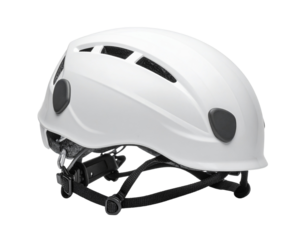 White protective helmet isolated on transparent background for safety concept