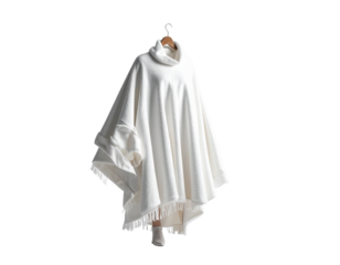 Woman draped in white fabric against a transparent backdrop