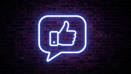 Like icon social media notification on neon speech bubble background
