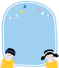 Sports Day Announcement Background with Boy and Girl Kids on Both Sides