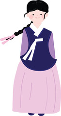 Young Girl in Traditional Hanbok with Daenggi Hairstyle, Korean Cultural Illustration