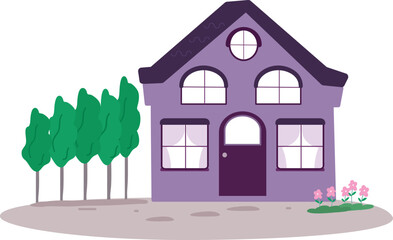 Two-Story House with Attic and Garden Illustration