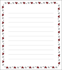 Heart Pattern Decorative Border Frame with Lined Note, Valentine&rsquo;s Day Stationery Design