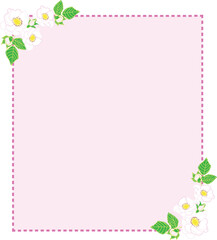 Pink Square Floral Frame with Dashed Border and Corner Flowers
