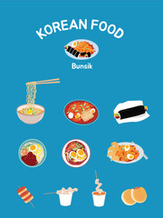 Korean Street Food Set Illustration &ndash; Tteokbokki, Kimbap, Ramen, and More