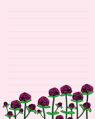 Pastel Pink Notepad with Amaranth Flower Border at Bottom, Decorative Single Stationery Design
