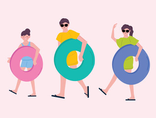 People Holding Pool Tubes Set &ndash; Summer Illustration