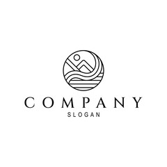 Nature mountain panorama emblem logo with minimalist line design concept.