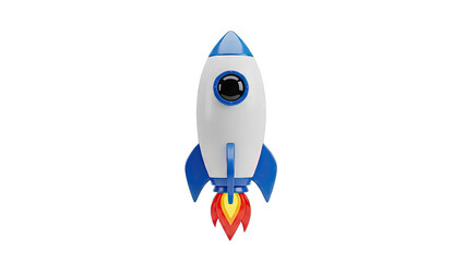 Cartoon Rocket Ship with Blue Fins and Flame
