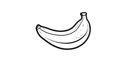 Monochrome Banana Illustration with White Outline on Black Background Isolated