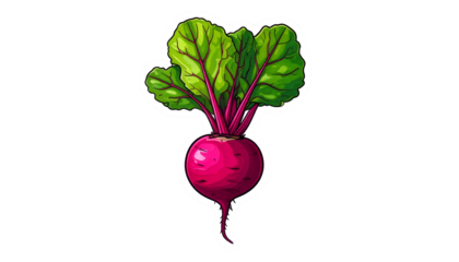 Pixelated Beetroot with Green Leaves and Transparent Background