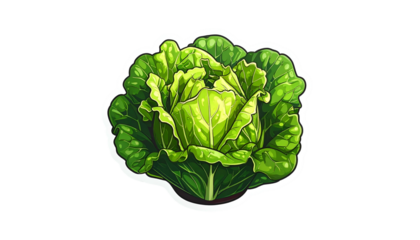 Pixel Art Illustration of a Green Lettuce with White Outline Isolated on a Transparent Black Background