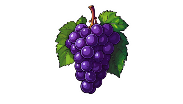 Pixelated Bunch Of Purple Grapes With Green Leaves Isolated On Transparent Background - Powered by Adobe