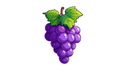 Pixelated Purple Grapes with Green Leaves on Transparent Background