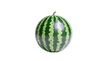 Whole Watermelon with Striped Green Rind on White Background