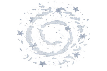 Fototapeta premium Winter freezing magic swirl effect. Ice spiral with swirling frost particles and stylized snowflakes on transparent background