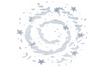 Winter freezing magic swirl effect. Ice spiral with swirling frost particles and stylized snowflakes on transparent background