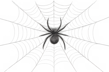 Spider spinning web, arachnid creating trap, spooky halloween insect, creepy predatory animal, transparent background