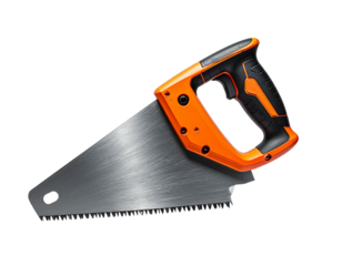 Hand saw illustration with orange handle and metallic blade