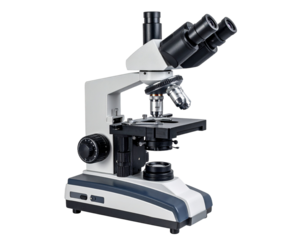 Microscope isolated on transparent background for scientific research and medical analysis