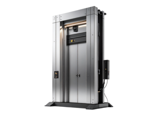 Modern metallic server computer isolated on transparent background