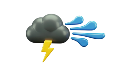 Stormy Weather Icon: Cloud with Lightning and Wind