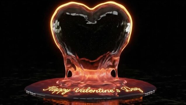 Glowing orange heart shaped objects melting on round platforms with happy valentine's day