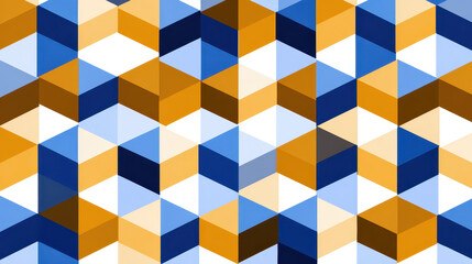 Obraz premium Abstract geometric background modern pattern blue gold white navy beige cube prism optical repeat vibrant design
