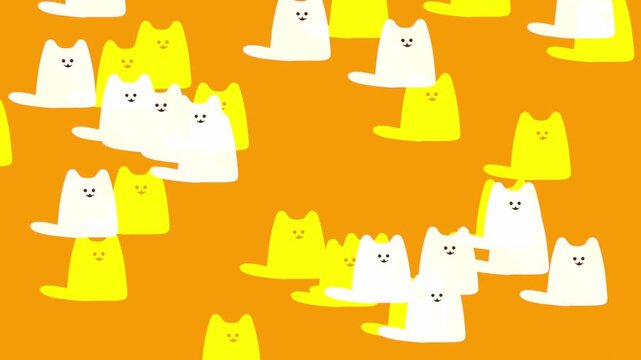 Cute cat pattern animation filling the screen on orange background