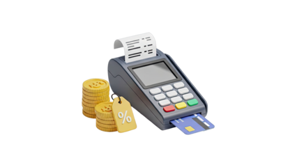 Point of Sale Terminal with Coins and Discount Tag