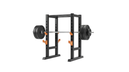 Power Rack with Barbell and Weight Plates