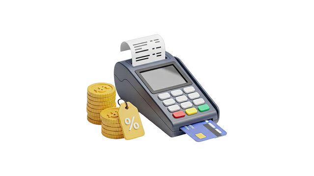 Point of Sale Terminal with Coins and Discount Tag - Powered by Adobe