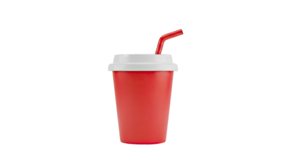 Red disposable cup with white lid and straw