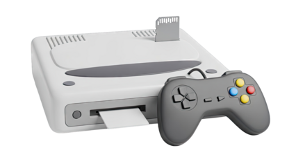 Retro video game console with controller and memory card