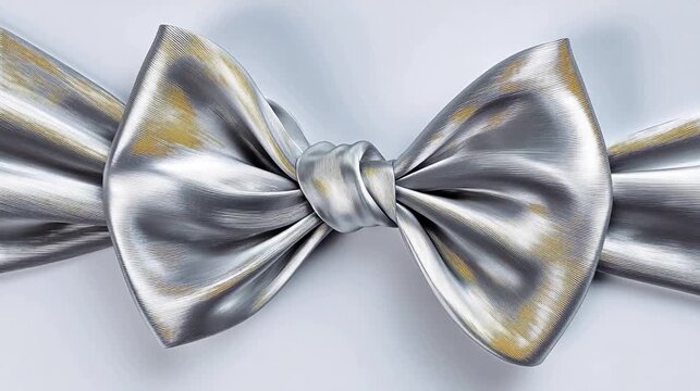 Silver bow tie on white background