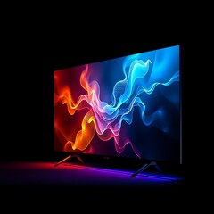 Fototapeta premium Modern Television with Colorful Abstract Light Wave Display and Ambient Backlight 