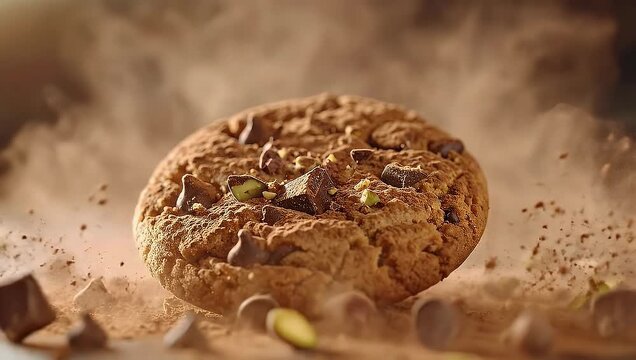 Delicious Chocolate Chip Cookie Explosion: A Culinary Delight Captured in Motion for Foodies