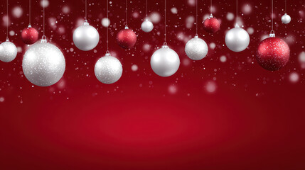 Festive christmas background clean commercial style chaos red white bauble ornament snow bokeh holiday decoration sparkle celebration