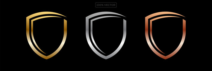 Shield Shape with Golden and Silver Gradient. Modern Metallic Shield Emblem Logo