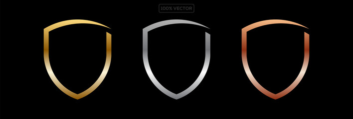 Shield Shape with Golden and Silver Gradient. Abstract Metallic Shield Logo Design