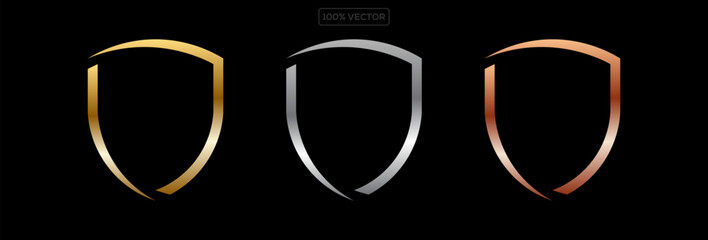 Shield Shape with Golden and Silver Gradient. Luxury Metallic Shield Logo Design