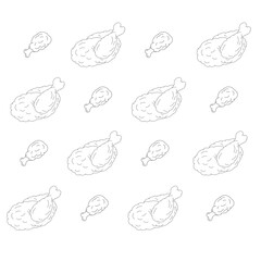 Seamless pattern of chicken legs. Hand drawing Doodle chicken legs. Fried chicken doodle pattern background. Fried chicken Seamless Pattern for coloring kids books