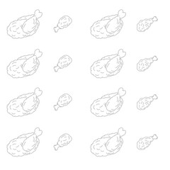 Seamless pattern of chicken legs. Hand drawing Doodle chicken legs. Fried chicken doodle pattern background. Fried chicken Seamless Pattern for coloring kids books