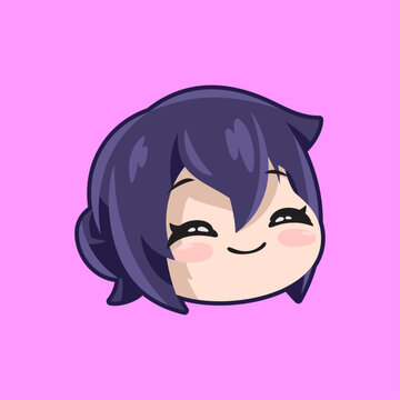 Cute Chibi Girl Emote with Purple Hair and Happy Smile