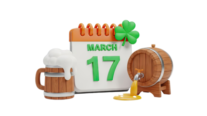 St. Patrick's Day Calendar with Beer and Barrel