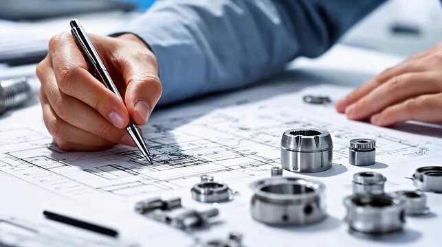 Engineer working on mechanical drawings