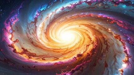 Swirling cosmos with vibrant colors, resembling a galaxy with swirling patterns and bright center.